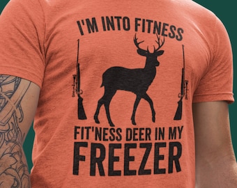 Im into fitness fitness deer in my freezer shirt, deer hunting shirt orange color, buck hunter shirt, hunting shirt for men