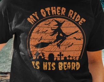 Häxtröja, My Other Ride Is His Beard häxa Halloween-tröja dam, Halloween-tröja häxa