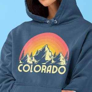 Colorado hoodie, Colorado mountain  Hoodie, retro sunset shirt, Colorado hiking gifts, Colorado national park shirt