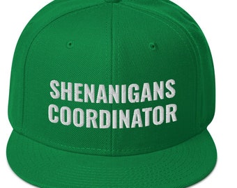 COORDINADOR DE SHENANIGANS Snapback Hat, st Patricks day hat, shenanigans hat, Irish hat, st patricks day cap