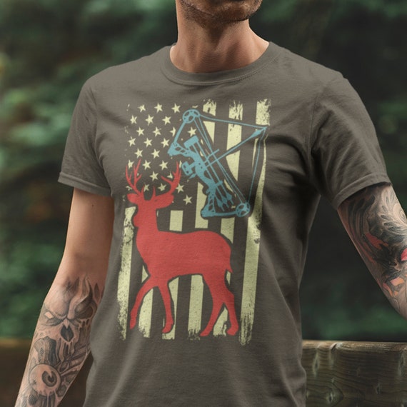 Elk Hunting Shirt - Vintage American Flag For Bow Hunters Elk Hunting Shirt - Vintage American Flag For Bow Hunters