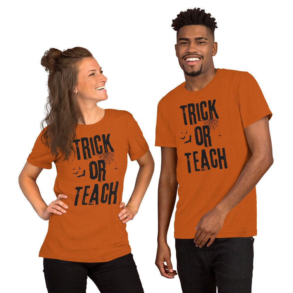 Discover Trick or teach shirt, Halloween teacher shirt, funny Halloween shirt for teacher, unisex shirt, Halloween orange shirt