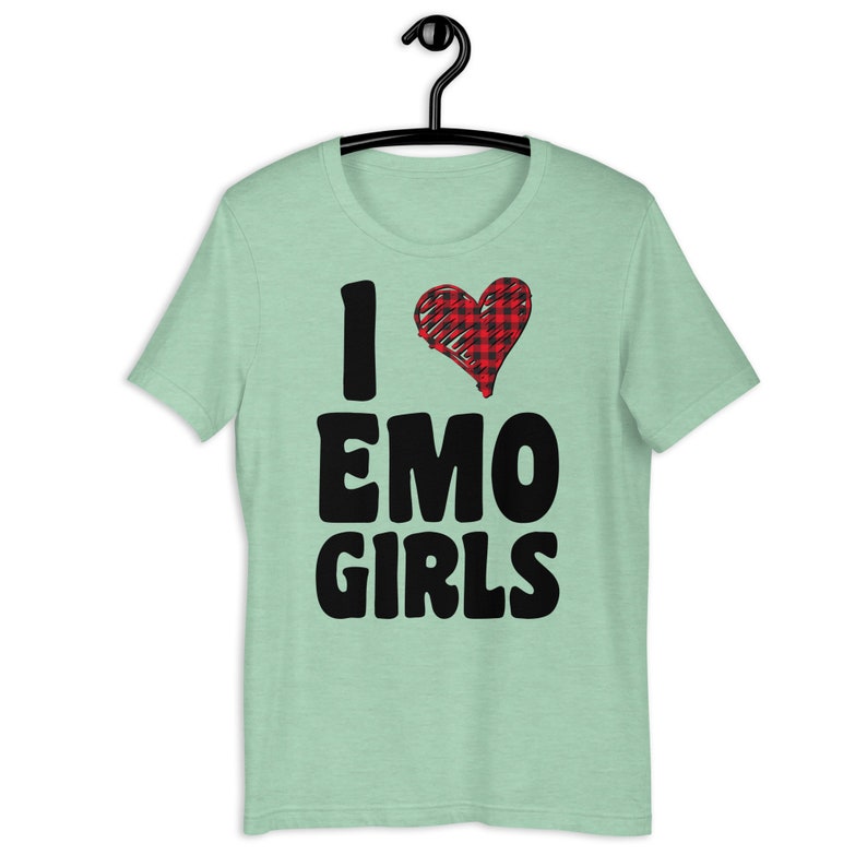 I love emo girls Shirt, emo clothing men, emo shirt men, i heart emo girls, emo tshirt Heather Prism Mint