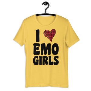 I love emo girls Shirt, emo clothing men, emo shirt men, i heart emo girls, emo tshirt Yellow