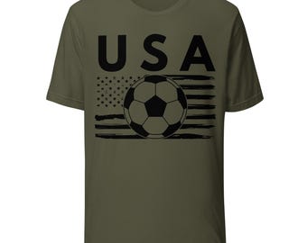 Soccer American flag USA unisex Bella Canvas 3001 t-shirt