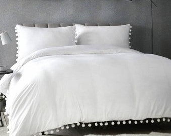 Natürlicher reiner Baumwoll-Bettbezug mit Pom-Pom 2-teilig Boho Bettbezug Gewaschene Baumwolle UO Bedding Doona Quilt Bettbezug Alle Größen