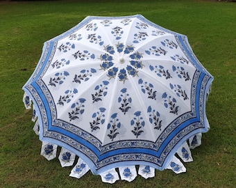 72''SunShade Beach Umbrella,Beautiful Unique Design Outdoor Decor Party Parasols,Hand block Print Umbrella