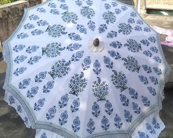 Hand Block Print Cotton Umbrella, 72" Sunshade Patio Decor, Indian Garden Parasol
