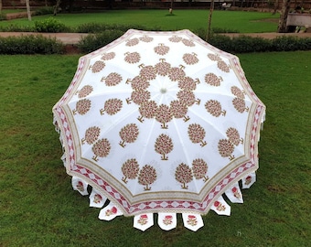 HandBlock Mughal Print Designer Decorative Beach Umbrella~Finest Quality Ever Large Decorative Garden Umbrellas