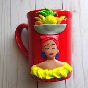 Colombian doll decor, colombian dress, colombian art coffee mug, colombian flag souvenir, cartagena colombia gift, gift for colombian mom