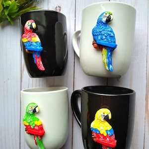 Polymer clay parrot cup, Parrot decoration,  Colorful Parrot Mug for bird lovers, Tropical Parrots Unique Gift, colombian cups