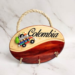 Handmade Wooden Key Holder: Colombian Coffee Decor, Latin Wall Art