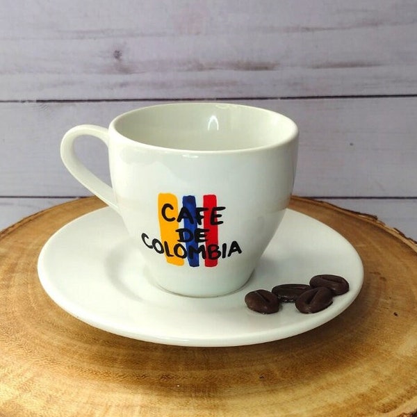 Colombia Coffee Mug, colombia espresso cup, colombian flag gift,colombian hispanic art, gift for colombian friend, colombian coffee  lovers