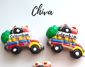 Colombia magnet art, colombian souvenir, colombian miniature food arepas empanadas, colombian map, colombia chiva fridge magnet