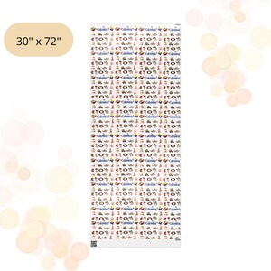 May include: A rectangular fabric with a repeating pattern of small illustrations and the word "Colombia". The fabric measures 30 inches by 72 inches.