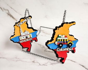 Imán para nevera con el mapa de Colombia / Imán de Bogotá y Monserrate / Imán de Chiva (Colombia) / Recuerdo colombiano para amantes de los viajes