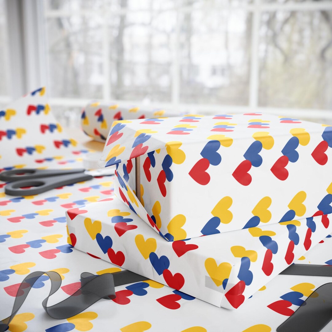 Colombian Hearts Wrapping Paper, Colombian Gift Wrap, Latino Heritage ...
