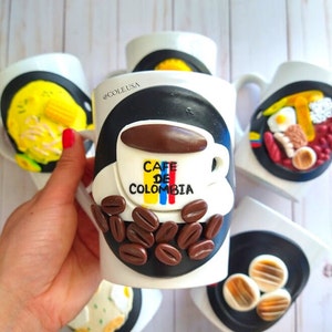 Colombian art food Mug decor gift, colombian souvenir, latin home decor gift, colombian flag, hispanic heritage, Latin art Handmade mug