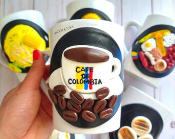 Colombian art food Mug decor gift, colombian souvenir, latin home decor gift, colombian flag, hispanic heritage, Latin art Handmade mug