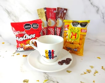 Colombian coffee gift box, colombian snack gifs,colombian mug basket, colombian coffee lover, colombian espresso cup, gift for colombian
