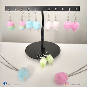 Cotton Candy Jewelry, Cotton Candy Earrings, Cotton Candy Necklace, cute cold porcelain  accessories,Pink Cotton Candy, Miniature Food