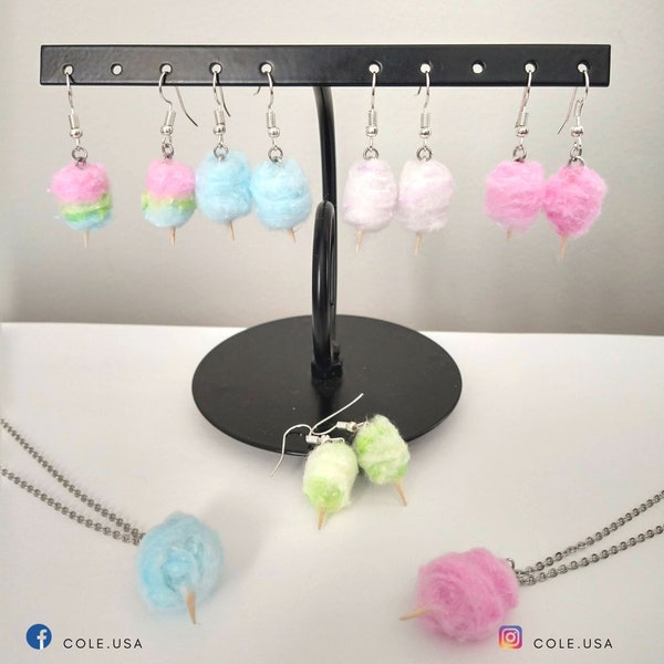 Cotton Candy Jewelry, Cotton Candy Earrings, Cotton Candy Necklace, cute cold porcelain  accessories,Pink Cotton Candy, Miniature Food