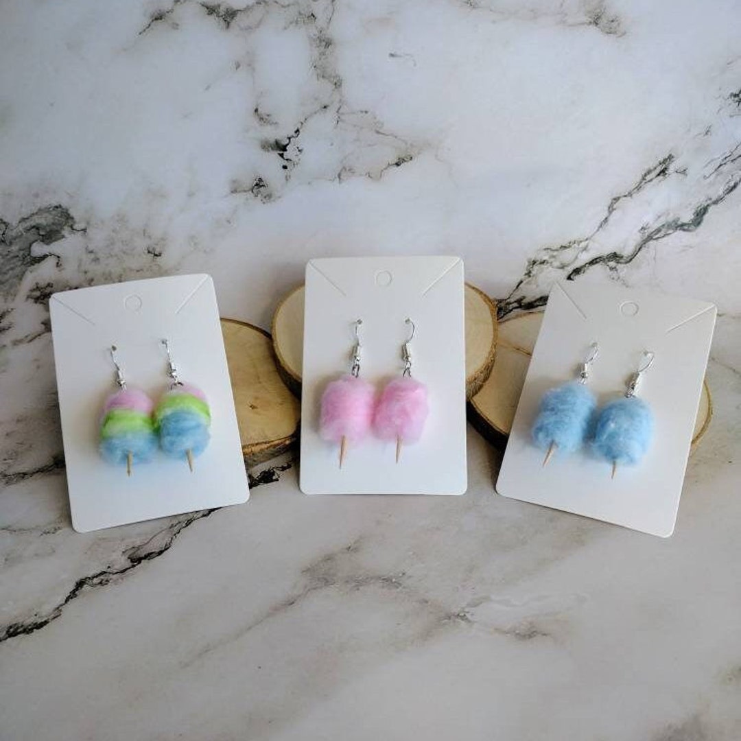 Miniature cotton candy earrings, cotton candy jewelry , pastel necklace and earrings, cute accessories, cool porcelain earrings,Pink Cotton