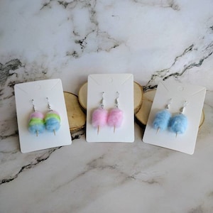 Miniature cotton candy earrings, cotton candy jewelry , pastel necklace and earrings,  cute accessories, cool porcelain earrings,Pink Cotton