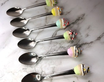 Lot of 6 ice cream spoon, tea, desserts and coffee personalized spoon, custom table settings, party favor for guests, peanut butter spoon