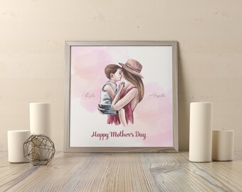Cadeau et carte personnalisés pour la fête des mères : maman/maman/avec amour fait main, portrait personnalisé de la photo à l'aquarelle, l'art et la peinture