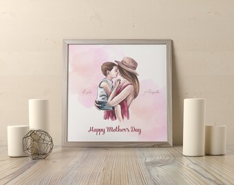 Personalisiertes Muttertagsgeschenk & Karte Handgemachte Mama / Mama / Mit Liebe, Benutzerdefiniertes Porträt vom Foto zum Aquarell, Kunst und Malerei