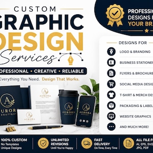 Grafisch ontwerp op maat, logo-ontwerp, huisstijl, visitekaartjes, flyers, brochures, afbeeldingen voor sociale media, onbeperkte revisies.