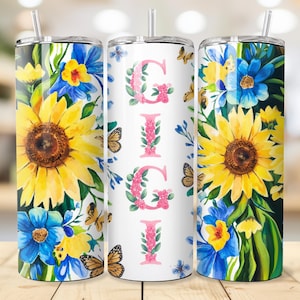 Gigi 20oz Skinny Tumbler Sublimation Design, Flowers Butterfly Watercolor Floral Digital PNG Straight Grandma Tumbler Wrap Download twr008