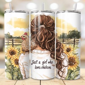 Just A Girl Who Loves Chickens Tumbler Wrap, 20oz Skinny Sublimation Tumbler Design, Farm Sunflower Chicken Lover Tumbler Wrap Design twr037