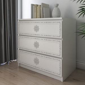 Wooden Overlay ready to apply - set of 3, kit for Malm with 3 drawers - 80x78cm IKEA furniture overlay, 187 COLORS!. PATTERN 5
