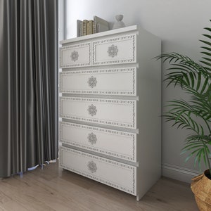Wooden Overlays ready to apply - set of 6, kit for tall Malm 6 drawers 80x123cm IKEA furniture overlay, 187 COLORS!. PATTERN 5