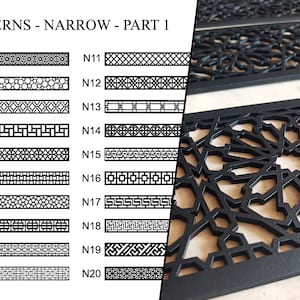 Wooden ready to apply overlay. 55 NARROW patterns to choose from, painted or raw, 187 COLORS! Wall, furniture panel for edge frame fretwork