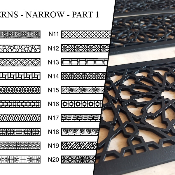 Wooden ready to apply overlay. 55 NARROW patterns to choose from, painted or raw, 187 COLORS! Wall, furniture panel for edge frame fretwork