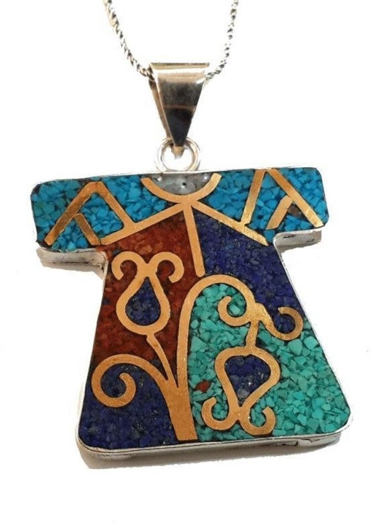 Great Gift!!!Authentic Handmade 925 Sterling silver mosaic authentic and natural stone Caftan Necklace ..