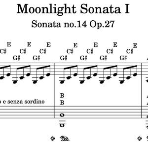 ¡OFERTA! Sonata Claro de Luna (1er movimiento) (Beethoven) Partitura con nombres de las notas