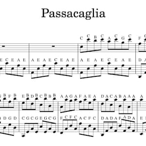 Passacaglia (Handel) con annotazioni dei nomi delle note