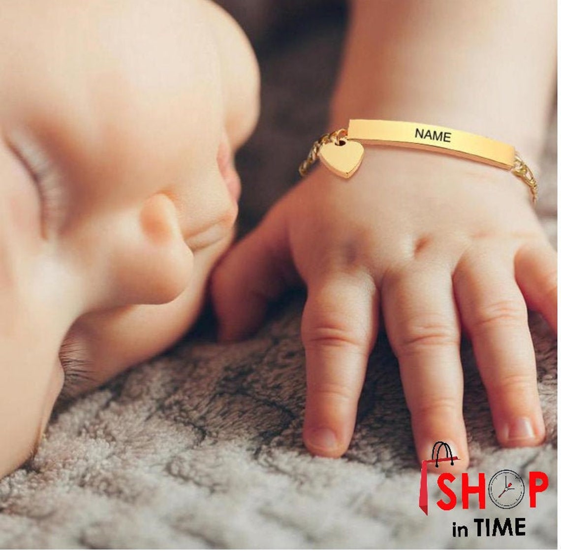 Custom Baby Name Bracelet, Silver Gold Bracelet Engraved Baby Name