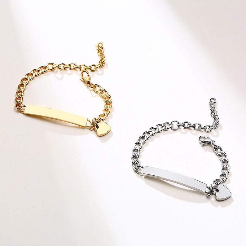 Custom Baby Name Bracelet, Silver Gold Bracelet Engraved Baby Name