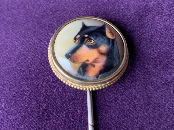 Victorian Manchester Terrier Enamel Stick Pin by W