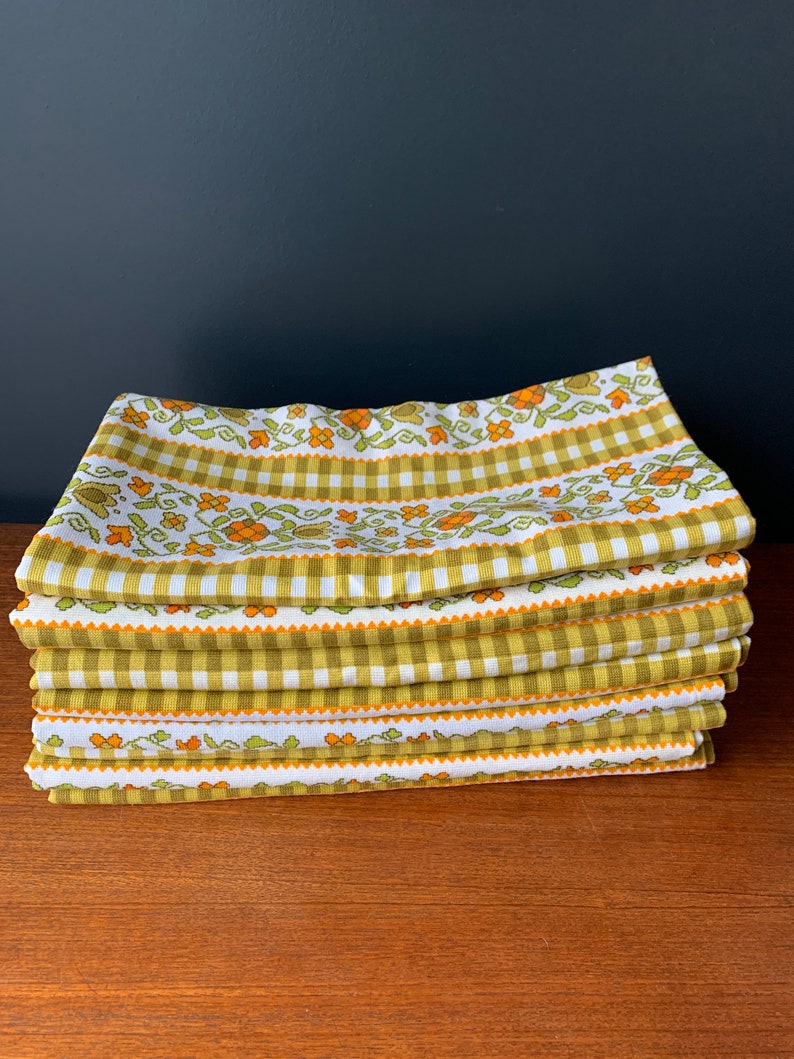1970s Original Curtain Fabric Orange Green /& Mustard