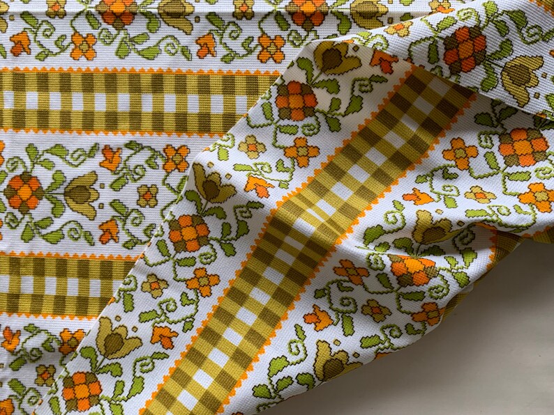 1970s Original Curtain Fabric Orange Green /& Mustard