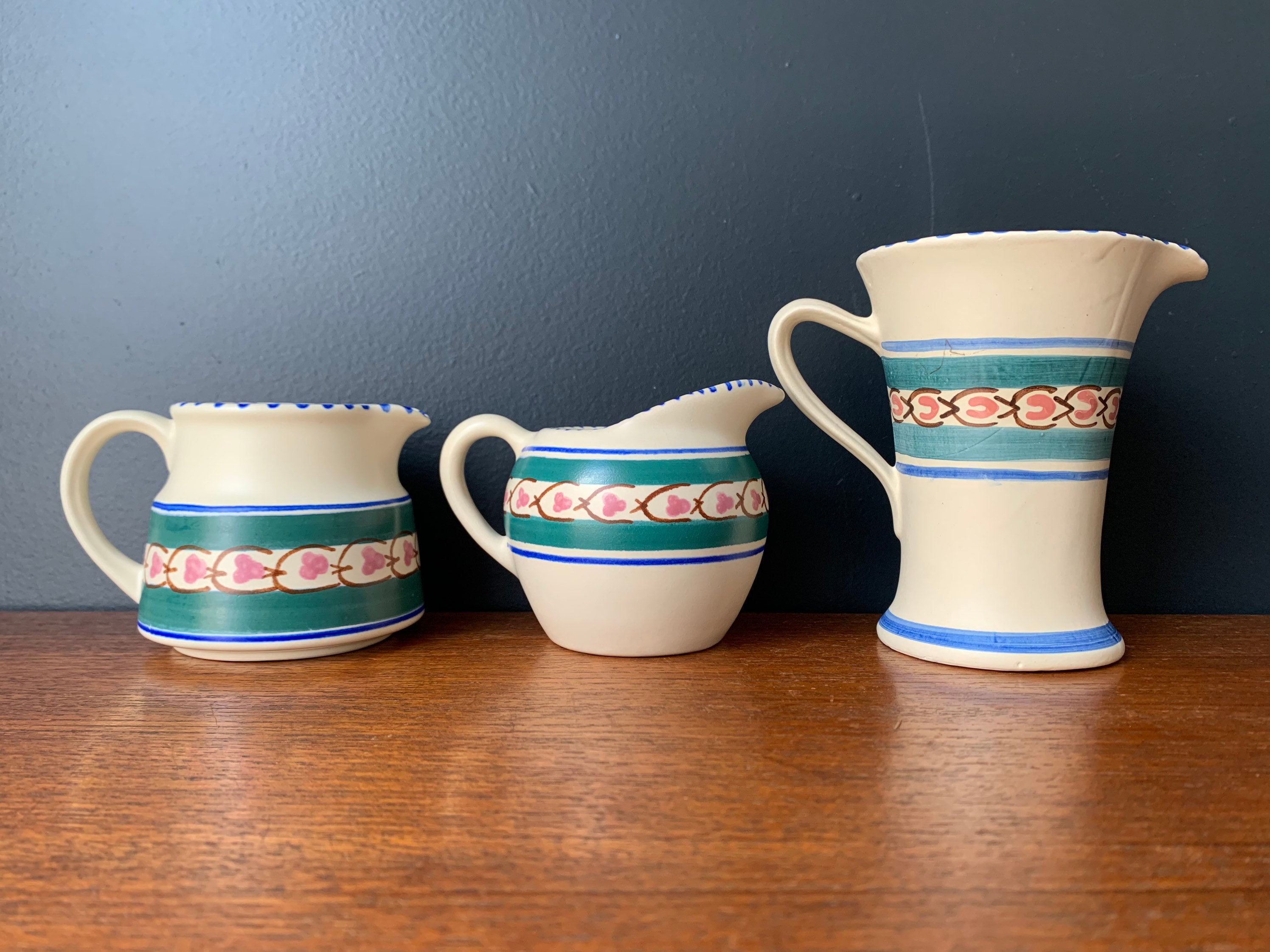 Trio of Mid Century Honiton Pottery Hand Painted Green/blue Etsy