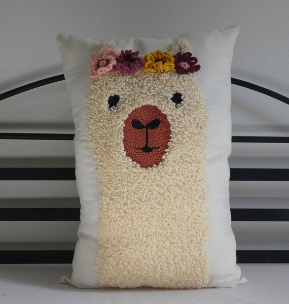 handmade punch needle cushion/alpaca cushion/decorative pillow/gift for her/gift for him/ gift for child
