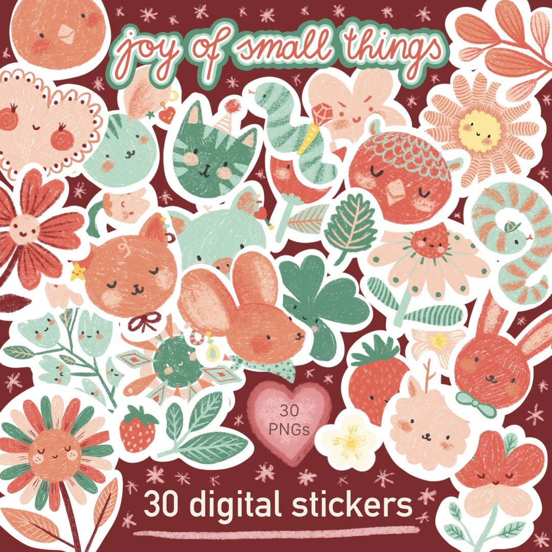 30 Spring Pastel Digital Sticket Set | Flowers, Cats & Cute Critters ...