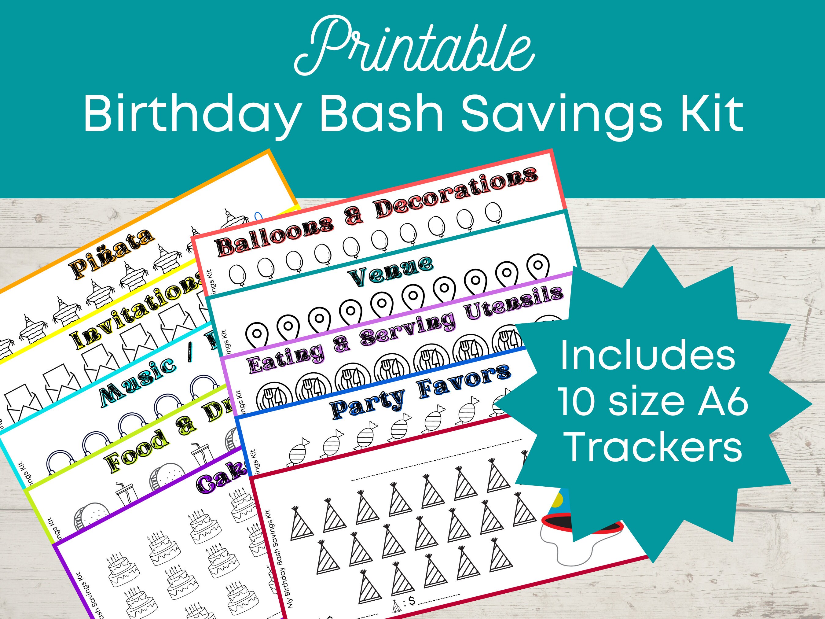 A6 Printable Savings Challenge Birthday Bash Savings Kit Etsy